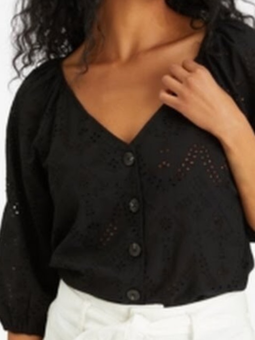 NWT Sanctuary Black Eyelet Button-Front V-Neck Top - Women size M